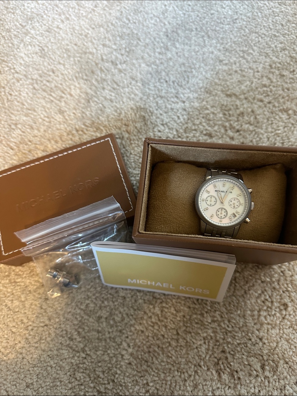 Michael Kors Silver Watch, Pearlized Iridescent Face (see Note in description)